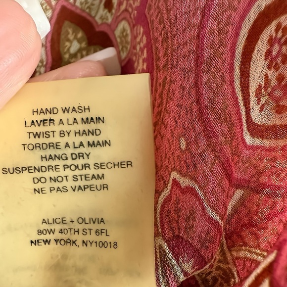 Alice + Olivia Pink Silk Chiffon Long Dress Sz S Paisley Print V-Neck Slit Gown - Picture 9 of 9